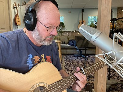 Bill recording guitar part, July 2023