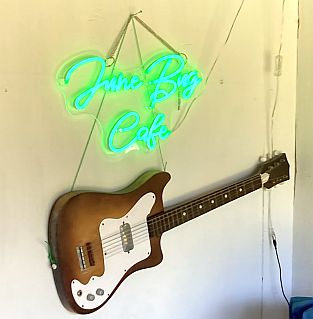 Neon sign (and guitar) for June Bug Cafe in Matinicus